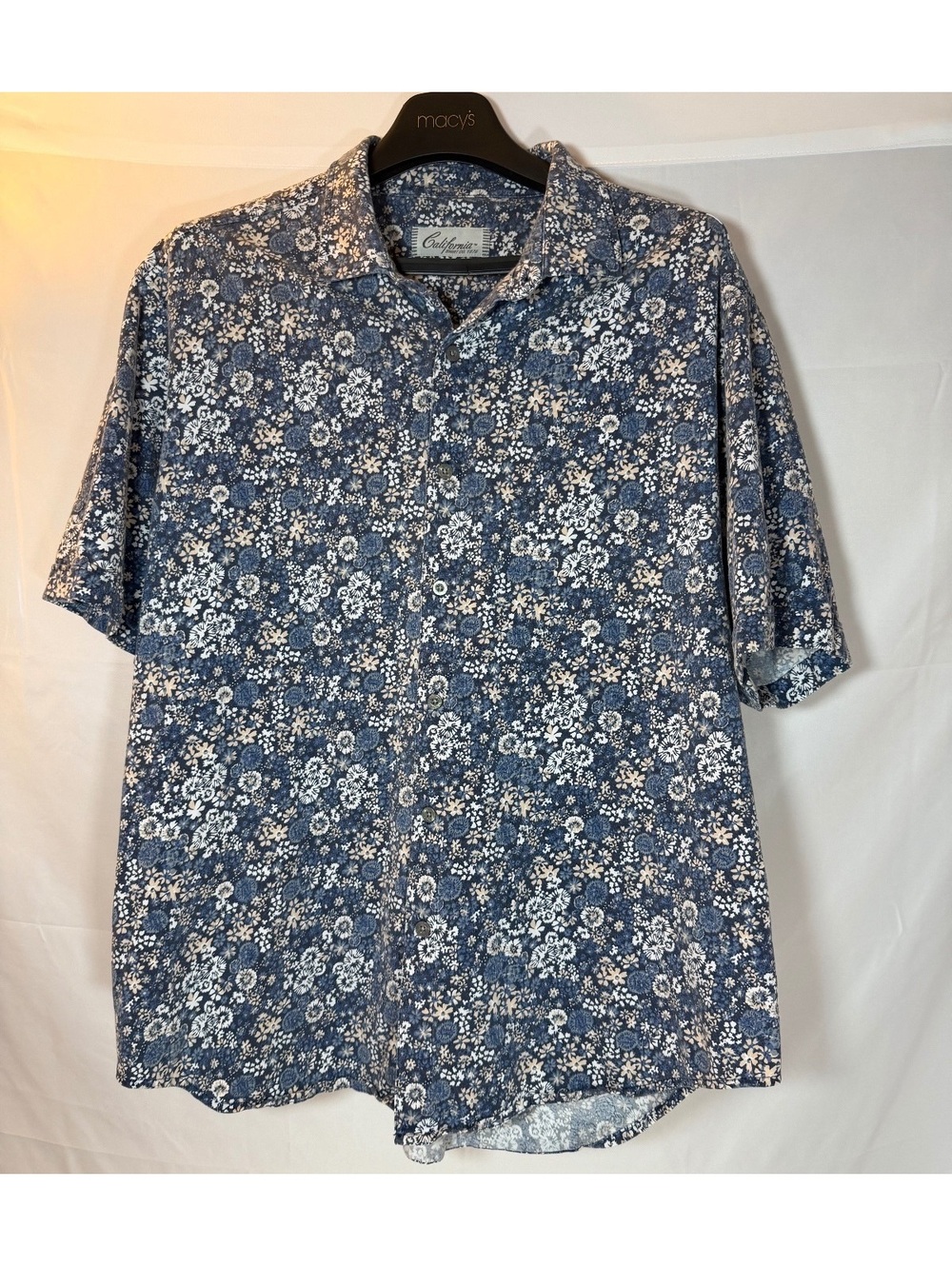California Shirt Co. Men's Blue Floral Short Sleeve Button-Up Shirt XL